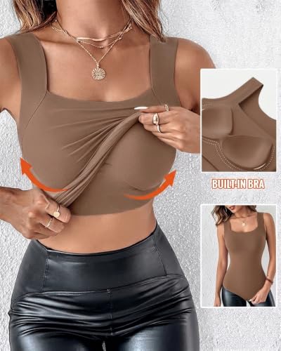 Image of CHICME Womens U Neck Shapewear Built-in Bra Tank High Strechy Sleeveless Slim Fit Tops Camisole Workout Tops