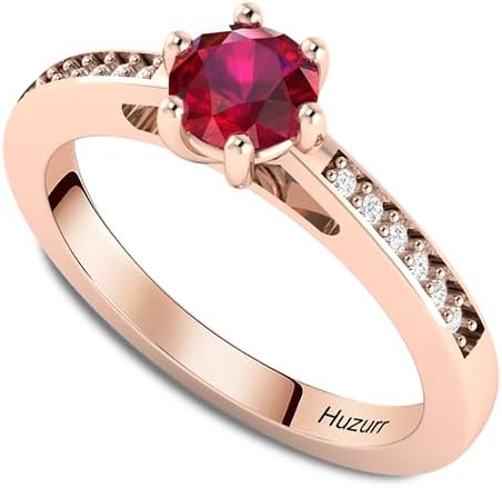 Natural Garnet Rings, 14K Gold Rings for Women - Real 925 Sterling Silver Rings, Style Solitaire Ring, Dainty Minimalist Trendy Jewelry Gifts (Anillos Para Mujer)