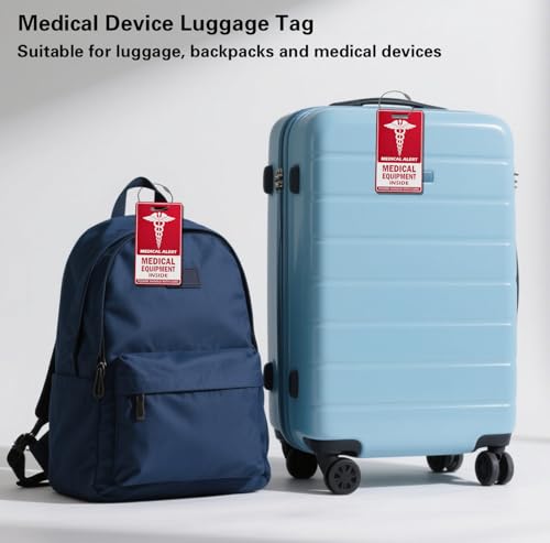 TINNALART Medical Equipment Luggage Tag,Red and White with Steel Cable,Medical Id Tags for Travel