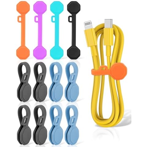 12 PCS Silicone Magnetic Cable Ties, Cable Clips Cord Organizer [1S] Management Cable Cords, Reusable Magnet Cable Organizer, Phone Cord Holder for Organizing, Bookmark Whiteboard Fridge Magnets etc Cover