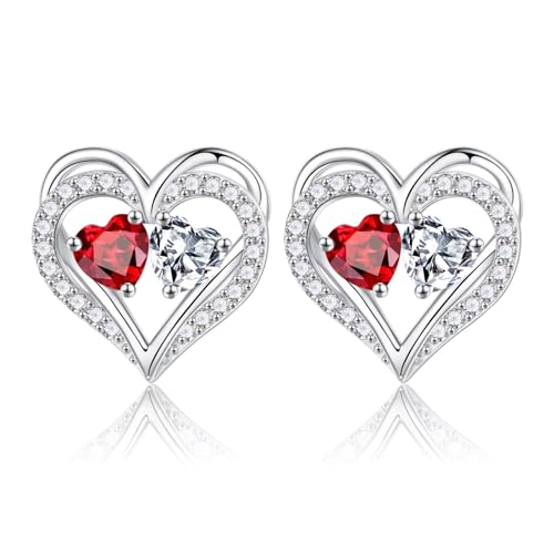 Iefil Birthstone Earrings for Women - 925 Sterling Silver Heart Earrings Anniversary Birthday Gifts for Women Wife Girlfriend Mom