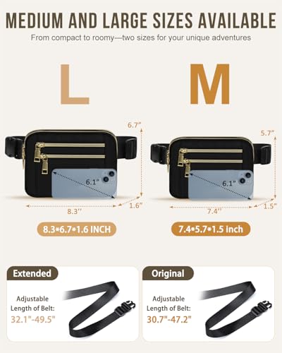 Capolo Fanny Packs for Women Fashion Waist Packs Bag with Adjustable Strap and 4 Zipper Pockets Waterproof Everywhere Crossbody Belt Bag for Workout Running Travelling(Black) - Thumbnail 5