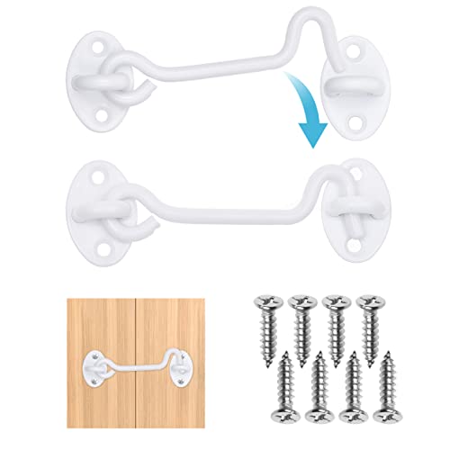 ECO-FUSED 4-inch Heavy Duty Hook and Eye Latch, 2X Barn Door Lock (White), 8X Mounting Screws - Image 3