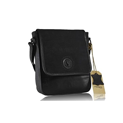 FERETI vera pelle borsette nero Messenger Uomo