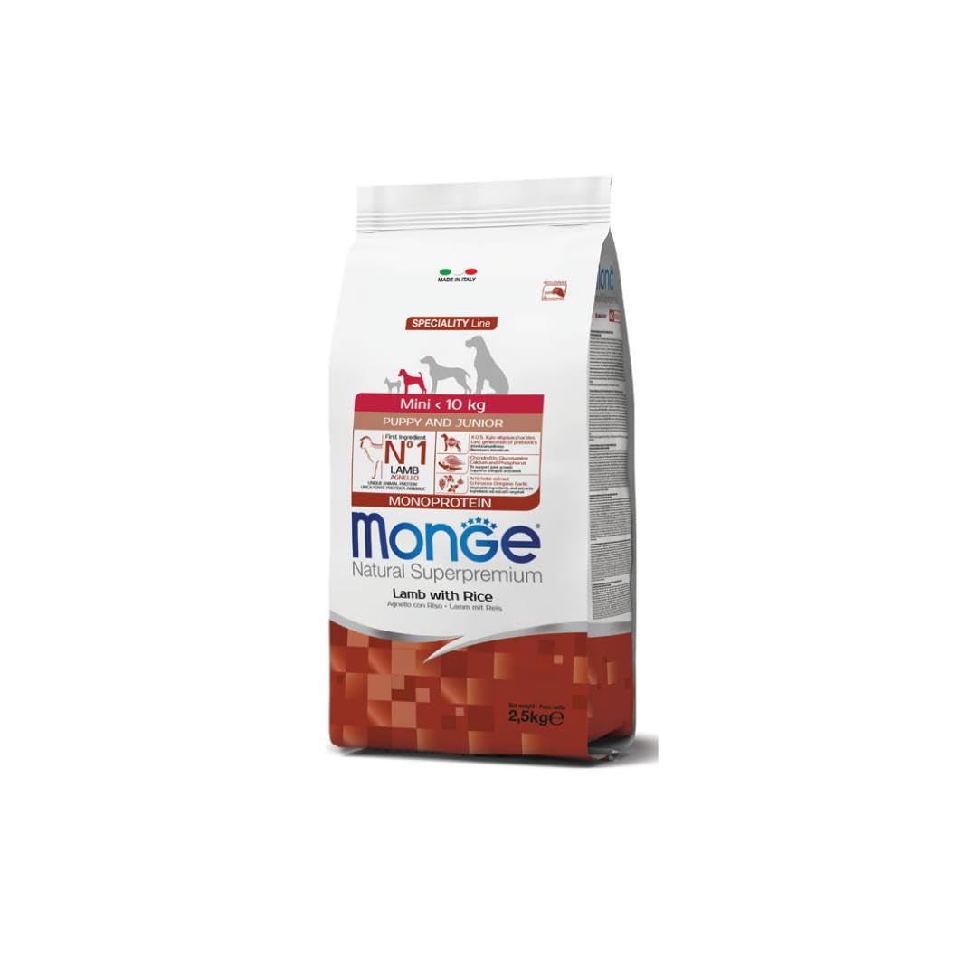 Monge Chien Puppy Mini agneau 2,5 kg, aliment complet pour chiens chiots de taille mini, goût agneau 2,5 kg.