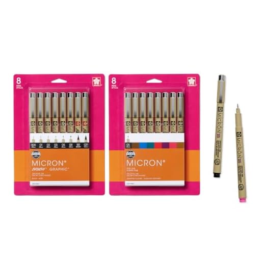 SAKURA Pigma Micron Fineliner Pens 2 Pack - Pens for Writing, Drawing, or Journaling - Assorted Point Sizes - 8 Black Ink Micron Pens - 8 Colored Ink Micron Pens