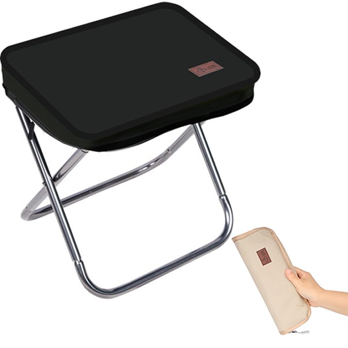 AnkilaPortable Aluminum Folding Stool with Self Zippered Storage Bag, Lightweight 0.68 lbs, for Outdoor Activities Hiking Camping Picnic Fishing, 330 LBS Capacity (Black)
