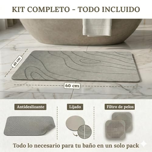 Miniatura 8 de Alfombra Diatomita Baño 60 40cm Secado En Segundos, Antideslizante Y Ultra Absorbente Alfombrilla Piedra Diatomita Antibacteriana Incluye Filtro Quita Pelo Lija Camburverdon