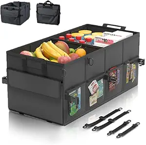 Collapsible Car Trunk Organizer with Adjustable Compartments, 50L