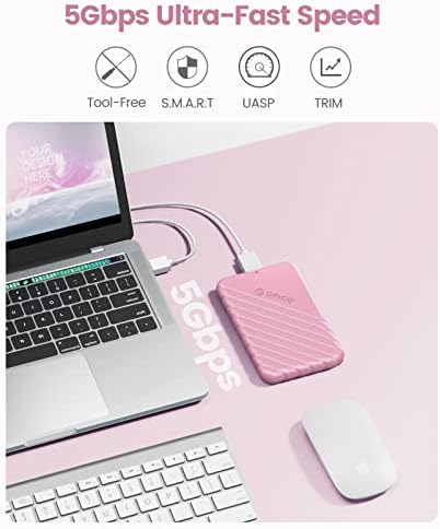 ORICO 2.5 inch External Hard Drive Enclosure USB 3.0 to SATA III for 7mm and 9.5mm SATA HDD SSD Tool Free [UASP Supported] Pink (25PW1-U3)