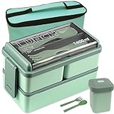 1400ML Lonchera Portátil para Adultos, Bento Box Set de a Prueba Fugas con Compartimentos, Incluye Cubiertos, Bolsa de...