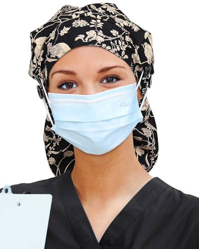 Image of Satin Lined Scrub Cap for Women Extra Large Long Hair Surgical Nurse Cap 4 Buttons