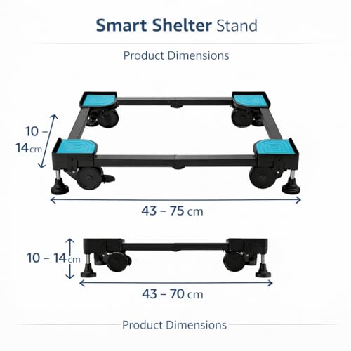 Image of Smart Shelter Washing Machine Stand with Wheels & Green Anti Vibration Pads Adjustable Metal Stand for All Semi or Front or Top Load Washing Machine, Fridge, Dishwasher Stand, etc (Stands up to 170Kg)
