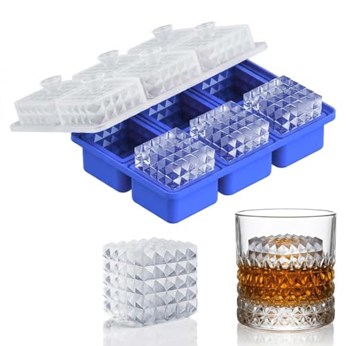 Image of Premium Large 3D Crystal Square Ice Cube Tray, Silicone Molds for Chilling Drinks, Chocolates, Juice, Jelly and Many More. (Blue)