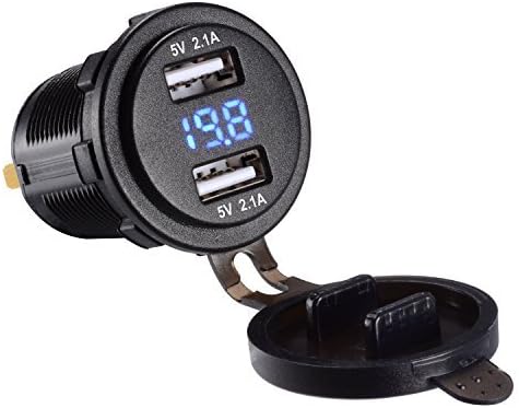 LiDiVi Quick Charge 3.0 Dual USB Car Charger Socket with Colorful Voltmeter & ON/Off Switch, 12V USB Outlet for Car Marine Boat Motorcycle ATV Bus Truck and More - Black