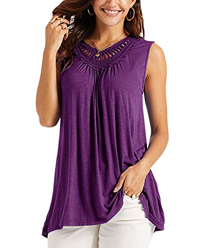 Eurivicy womens sleeveless tank top crochet hollow flow…