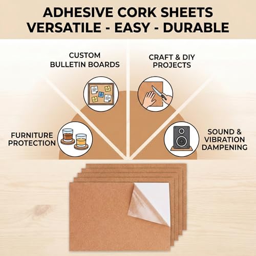 Korkplatte Selbstklebend 5 Stück Rechteckig – Selbstklebende Korkplatten 1 mm Dicke Für Wand, Fußböden, Untersetzer und Dekoration -Projekte, 21x30 cm – Vielseitige Anwendung für Handwerks