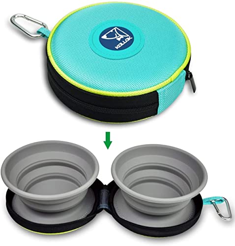 UEME Double gamelle de Voyage pour Chiens, gamelles Pliables en Silicone pour l’Eau et la Nourriture, étui Pliable en Tissu Oxford zippé avec Mousqueton, gamelle Portable de randonnée pour Chiens