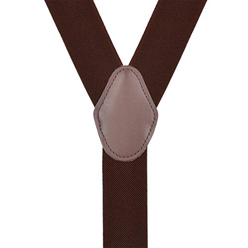 Mens Suspenders Suit Brace Y-Back Leather Heavy Duty Suspender With 6 Metal Clip, Coffee, One Size #TOP1
