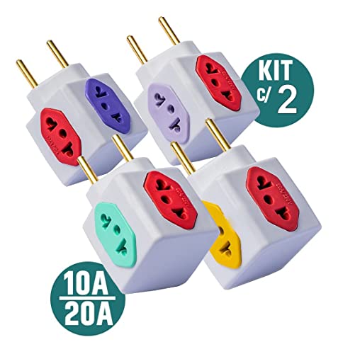 Kit com 02 Adaptador De Tomada Benjamim Power Cubo Com 4 Entradas Multiplicador de Tomadas 10A 20A T