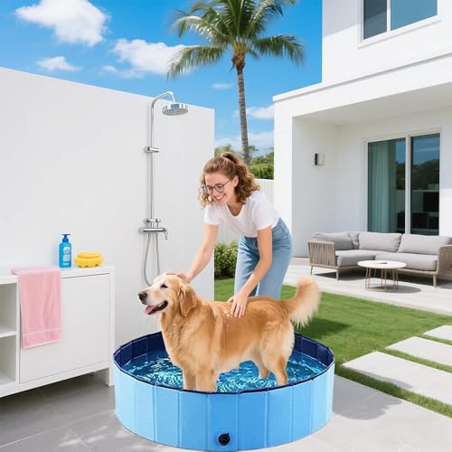 Hundepool,Faltbarer Hundepool,60x20 cm Hundebecken,Kinderpool Faltbar,Rutschfester Boden,Hundepoom Planschbecken mit Ablassventil,PVC Kleines Planschbecken für Welpen und Kinder,Einfach zu verstauen