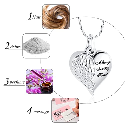 Imrsanl Cremation Jewelry For Ashes Heart Urn Necklace Pendants Ashes For Women Men Family Keepsake Memorial Angel Wing With Charm Heart For Loved Ones (Silver) #TOP3