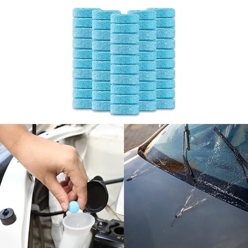 Lyxheth 50PCS Car Windshield Washer Tablets, Windshield Washer Fluid, Windshield Wiper Fluid Solid Effervescent Tablet, Concentration Wiper Fluid Tablets for Car Kitchen Window Glass Cleaning