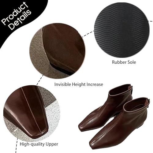 Women's Leather Hidden Wedge Dress Ankle Boots Pointed Toe Slip On Back Zipper Invisible Wedge Low Heel Short Boots For Work Walking Business Heeled Booties3