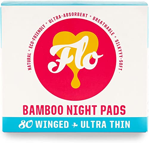 Flo - Mega Pack Of Bamboo Night Pads, Winged & Ultra-Thin, Feminine Period Care, Organic Menstrual Products, Plant-Based, Plastic-Free, Sanitary Napkins, Women, Black-Owned, Compostable, 80 Count #TOP8