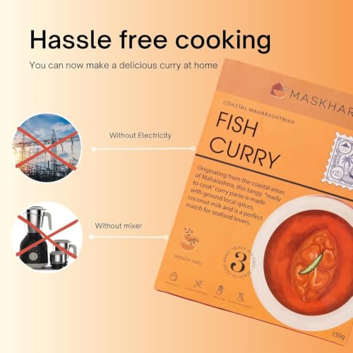 Image of Maskhari Ready to Eat Fish Curry Paste Pack of 3 x 150g | Authentic Maharashtrian Fish Curry | Heat & Eat Instant Indian Food | Seafood Curry | No Preservatives Artificial Colors | Travel Office Meal