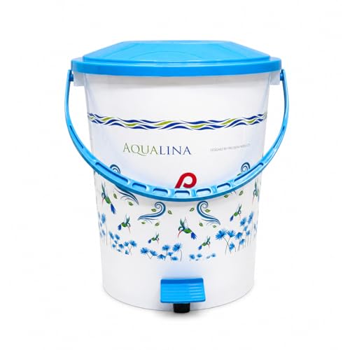 Image of PROHOME Aqualina Floral Plastic Pedal Dustbin for Home, Office, Kitchen, Bathroom & Bedroom | Trash Can /Garbage Waste Bin with Lid & Handle (15L, White)