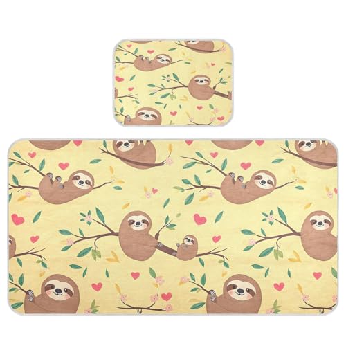 Bolaz Summer Sleeping Bed Pad, Sloth Branch Love Pattern Cooling Mattress Set Breathable Bed Mat Ice Silk Mat + Pillow Cover for Toddler Boys Girls
