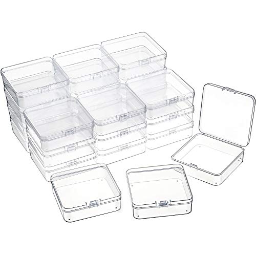 Image of 24 Packs Small Clear Plastic Beads Storage Containers Box with Hinged Lid for Storage of Small Items, Crafts, Jewelry, Hardware(3.3 x 3.3 x 1.2 Inches)
