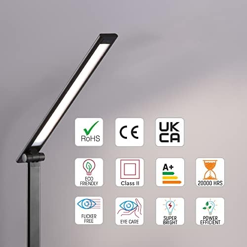 TEKLED® LED Desk Lamp with Wireless Charger | 5-Level Dimmable Flexible Gooseneck | Capacitive Touch Switch | USB Charging Port | Eye Protection Bedside Reading Office Work Students | 10W 42 LED 350LM