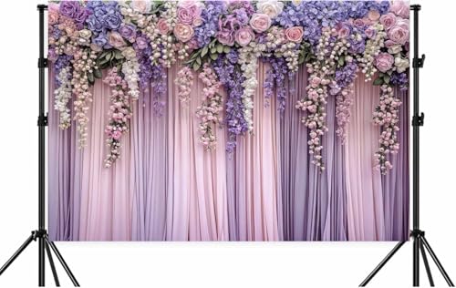 Fondo fotográfico floral lila 7x5ft para bodas miniatura 7