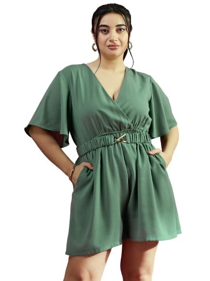 CURVE jumpsuits for women Green Playsuit with Elastic Waist Belt