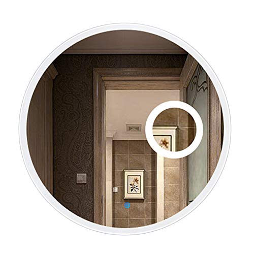 Espejo de baño Con Luz LED Iluminado Espejo de Maquillaje Redondo de Pared Espejo a Prueba de Explosiones HD con Lupa 3 Veces, Luz Blanca