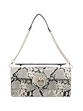 Jessica Simpson Brooke Clutch, Stylish Shoulder Bag with Chain Strap Accents, French Latte Metallic Gold Python