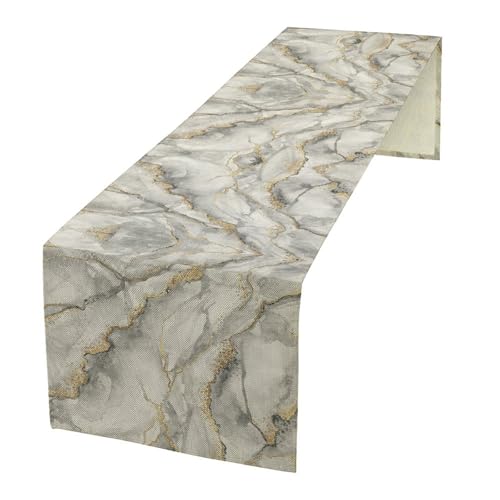 Marble Table Runner Modern White Gray Gold Marble Texture Art Printed Burlap Runner for Home Kitchen Dining Table Living Room Decor Fabric 1 Panel W13xL70in