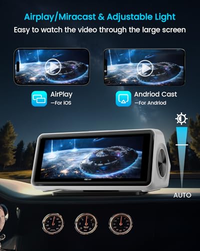 Image of Portable Apple Carplay Screen for Car, Touch Screen with Wireless Android Auto, Car Audio Receivers with Voice Control, Mirror Link, Music Play, GPS Navigation, Built-in Customized Speakers (White)