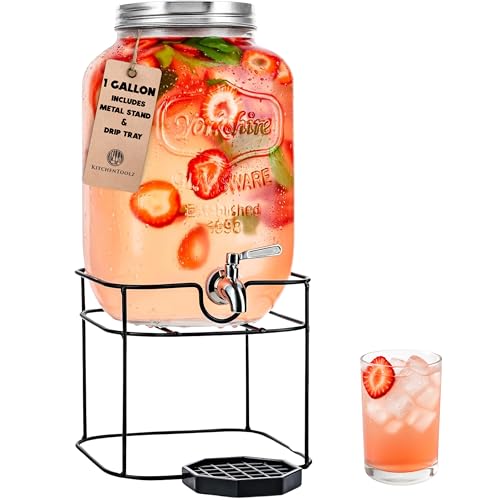 Gallon Glass Drink Dispenser with Stand for...