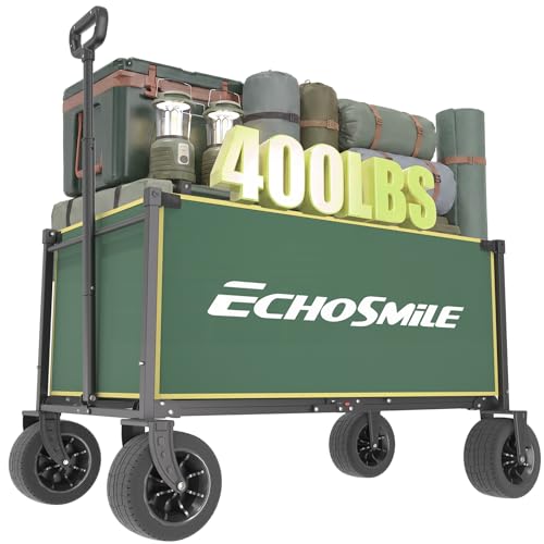EchoSmile Collapsible Wagon Cart, Heavy Duty 400lbs Capacity, Green