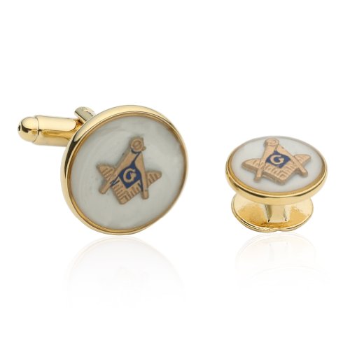 Cuff-Daddy Mens White Freemason Cufflinks For Men With Shirt Studs | Masonic Tuxedo Formal Set Enamel Cufflinks And Studs With Travel Presentation Gift Box For Wedding Party Groomsmen Groom #TOP1