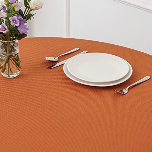 Image of maxmill Round Textured Tablecloth Spill-Proof Wrinkle Free Soft Jacquard Table Cloth for Circular Table Cover, for Dining Room Buffet Banquet Parties Holiday Dinner, 70 Inch, Rust
