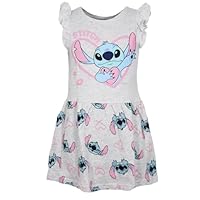 Disney Lilo & Stitch Mädchen Sommerkleid – Kinder Kleid mit Rüschenärmeln & Allover-Print – Größen 92–128 – Baumwolle – Grau oder Pink, Farbe: Grau, Bekleidungsgröße: 92
