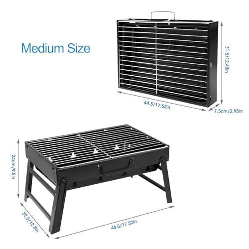 Barbecue Grill, Charcoal Grill Folding Portable Lightweight Barbecue Grill Tools for Outdoor Grilling Cooking Camping Hiking Picnics Tailgating Backpacking Party (Medium) - Thumbnail 4