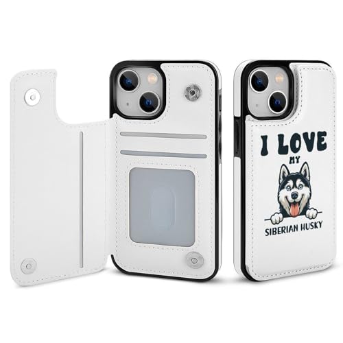 適用 iPhone15Plus用ケース 手帳型 ハスキー 犬 スマホケース カード収納 スタンド機能 アイフォン15Plusケース 耐衝撃 PUレザー カバー 財布型 Case