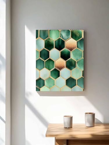 Modern Geometric Gradient Hexagon Canvas Wall Art,Vertical Wall Art Paintings