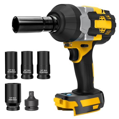 2000Nm Cordless Impact Wrench for Dewalt 18V 20V Max Battery(No Battery), 3/4" Brushless Electric Wrench with 4 Sockets and 1 Adapter, 5000RPM, for Car Truck, Heavy-Duty Project