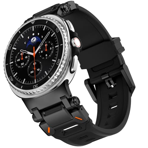 WINGLE Compatible for Galaxy Watch 8/8 Classic Band Samsung Galaxy Watch 8 44mm 40mm 46mm Men Sport Bands Military Rugged Durable Armor Silicone Rubber Strap Stainless Steel Metal Connector, Black